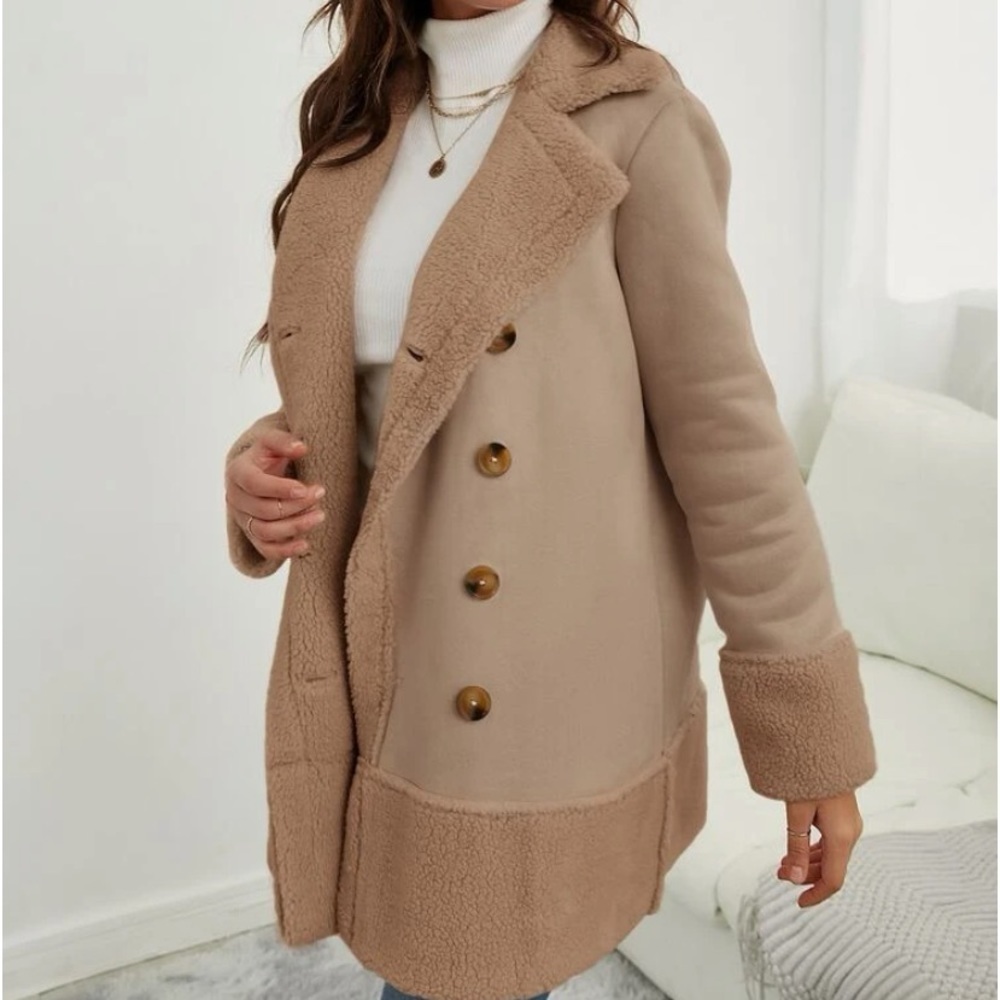 New Teddy lined khaki color button down jacket